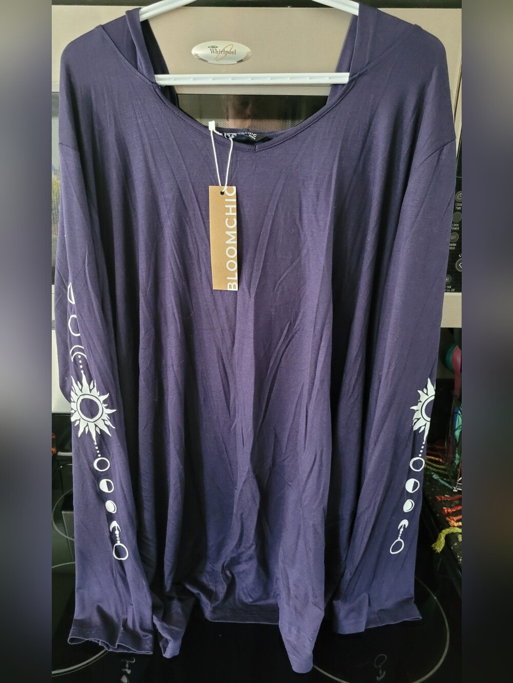 BloomChic Long Sleeve Tee in Deep Blue with White Sleeve Moon Design